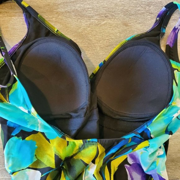 NWOT Slim Shaper Tropical Floral One Piece Swimsuit Slimming Ruching Missy 14 - Picture 5 of 10